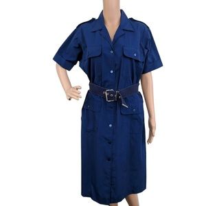 70s Blue Casual Short Sleeve Dress M 10 Vintage
